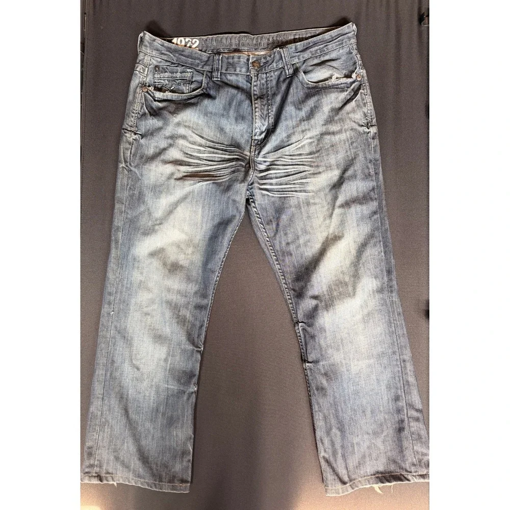 Ecko Unltd Relaxed Straight Leg Jeans Blue Whiskered Denim Sz 38 Y2K Streetwear